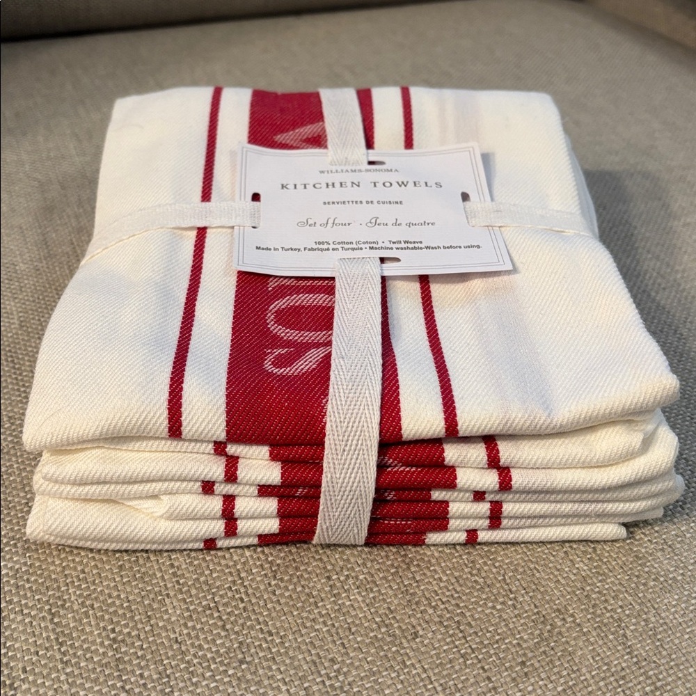 Williams Sonoma Classic Red and White Towels Set of 4 NWT Red Claret - Picture 5 of 7